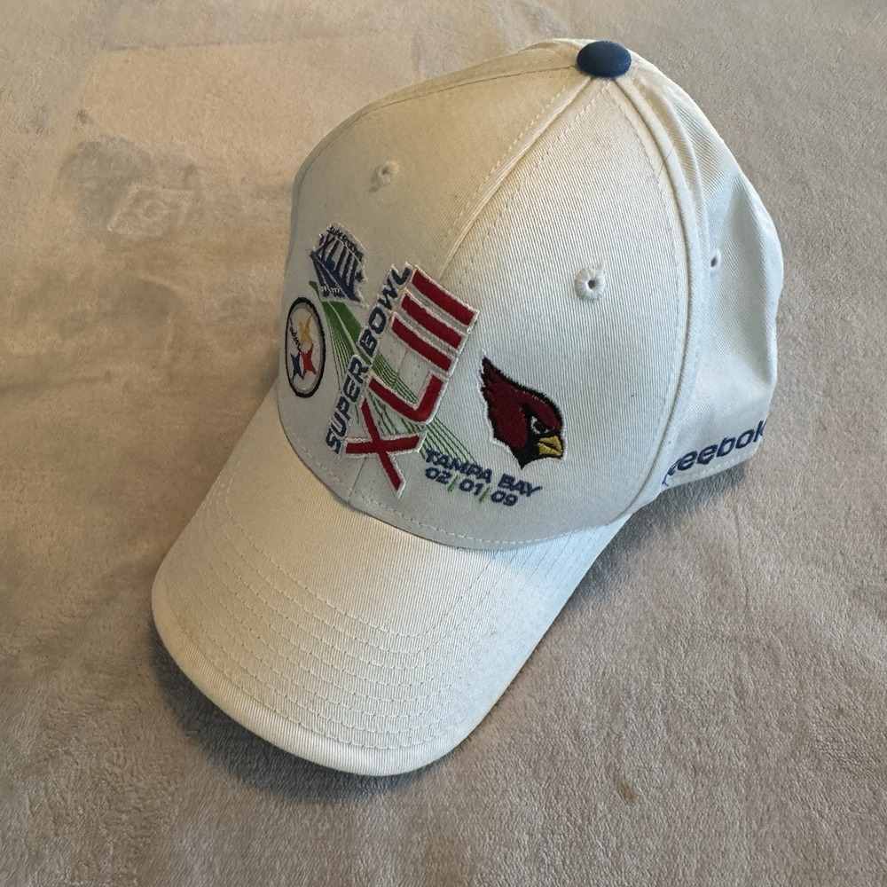 Reebok Super Bowl XLIII Hat Steelers vs Cardinals Tampa Bay NFL White Cap OSFM